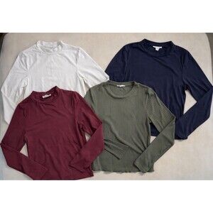 Bundle of 4 Women’s Long Sleeve Tops Mock Neck Ribbed Basics